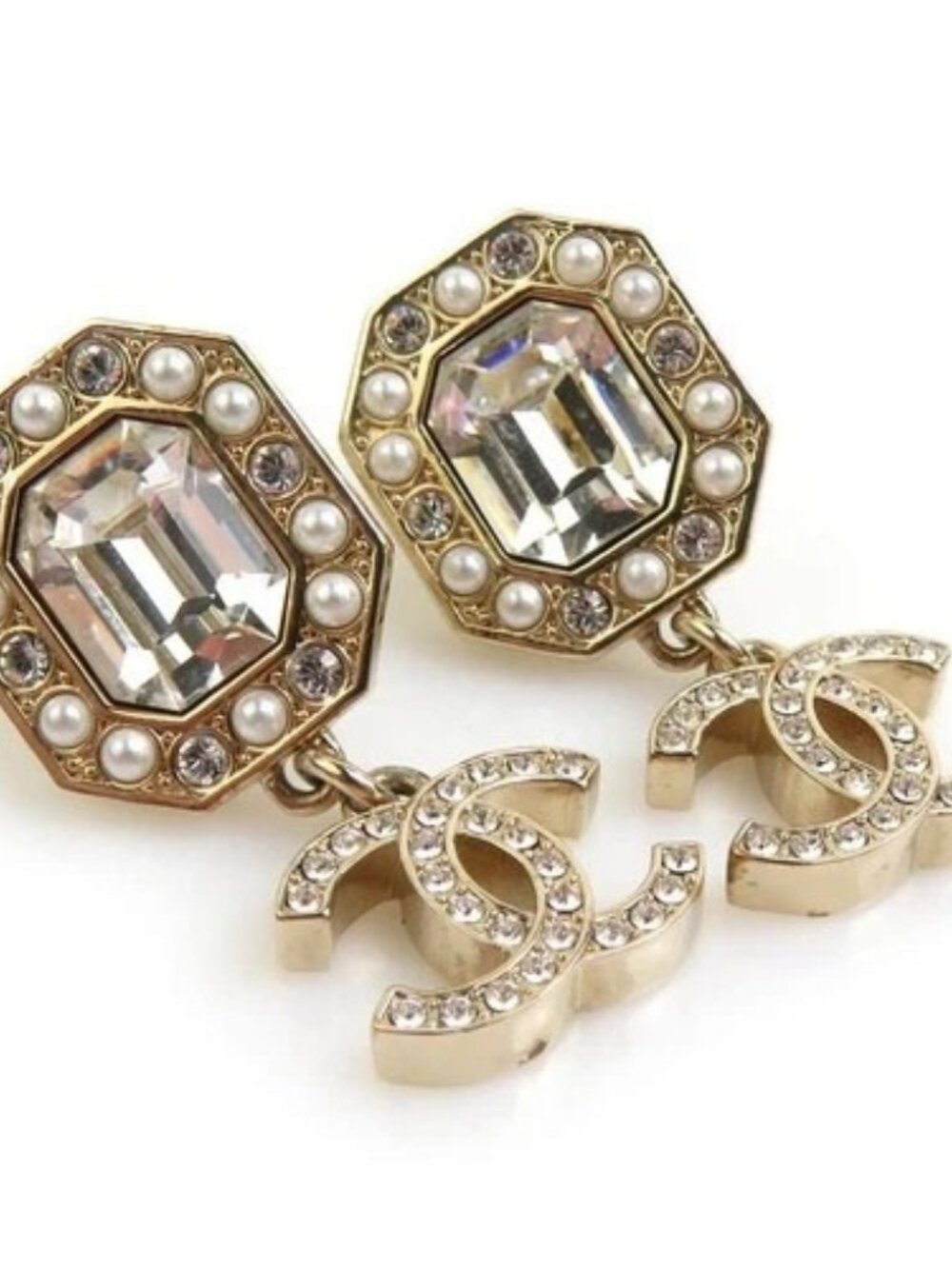 Auth CHANEL CC Logo Pierce Earringa Gold/Silver Metal/Rhinestone - e60885i - Picture 2 of 8
